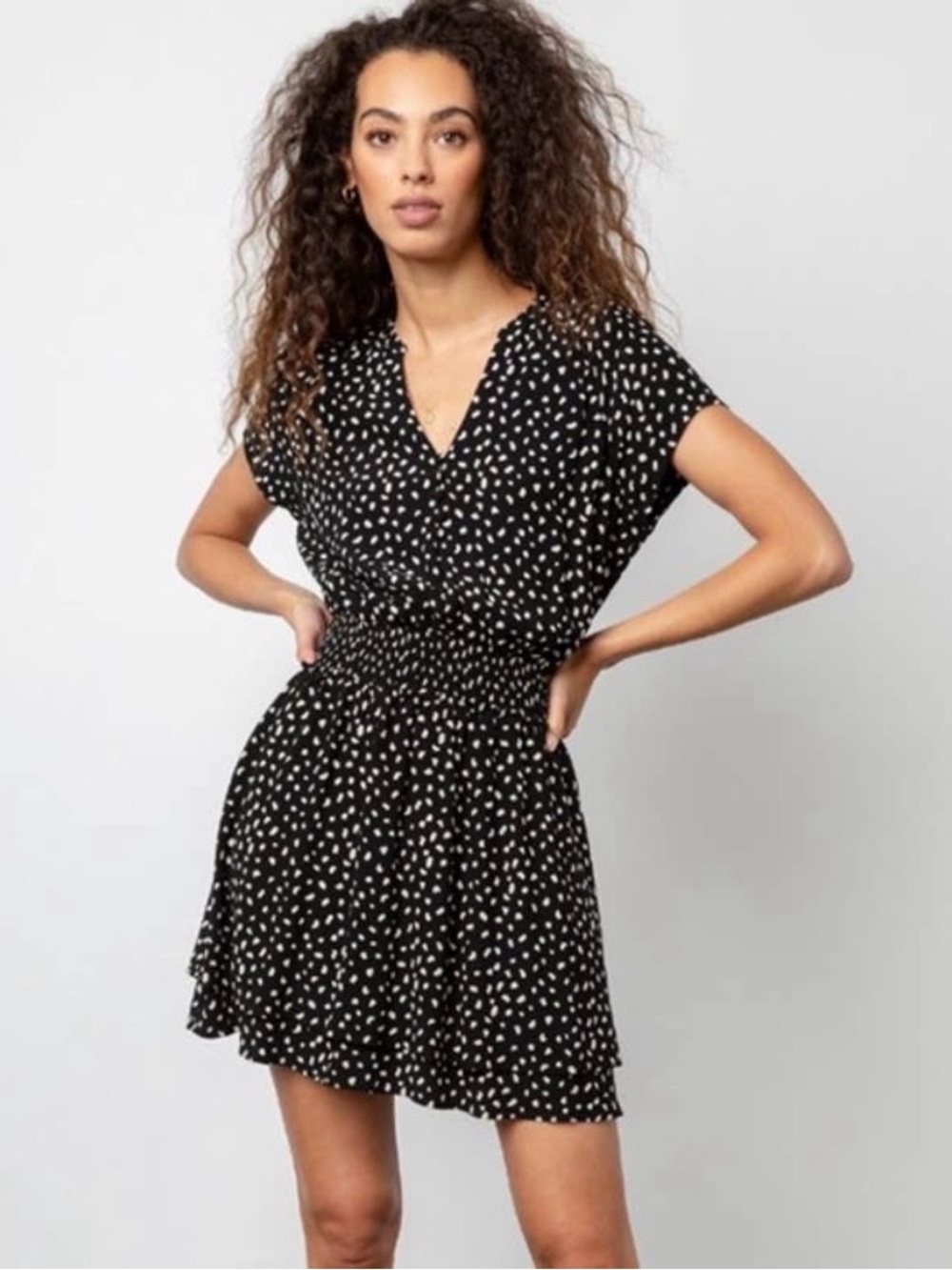 Rails Karla Black Ivory Smocked Waist Tiered Mini Dress